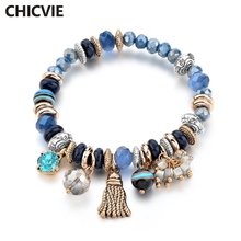 CHICVIE Gold Tassel & Blue Crystal Beads Bracelets & Bangles For Women Charm Bracelet Dropshipping Custom Bracelets SBR170047 2024 - buy cheap