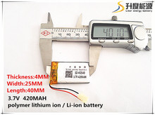 2pcs [SD] 3.7V,420mAH,[402540] Polymer lithium ion / Li-ion battery for TOY,POWER BANK,GPS,mp3,mp4,cell phone,speaker 2024 - buy cheap