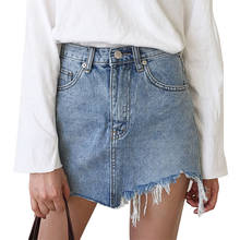 2017 Summer Jeans Skirt Women High Waist Jupe Irregular Edges Denim Skirts Female Mini Saia Washed Faldas Casual Pencil Skirt 2024 - buy cheap