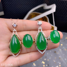 KJJEAXCMY Fine Jewelry 925 sterling silver inlaid natural green chalcedony gemstone female necklace necklace pendant set support 2024 - buy cheap