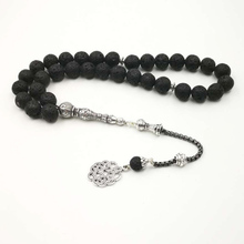 Preto tasbih lava pedra 33 contas pulseira natural vulcânica pedra muçulmano eid presente acessórios islâmicos na mão 2024 - compre barato