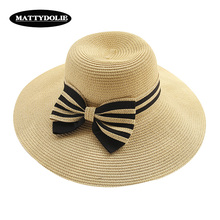 MATTYDOLIE Beach hat sunshade straw hat wide side big hat female summer folding sunscreen holiday seaside holiday bow sun hat 2024 - buy cheap