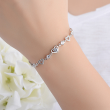 Pulseira feminina de prata 925, bracelete de cristal com coração fofo, moda feminina, acessório de festa para noivas 2024 - compre barato