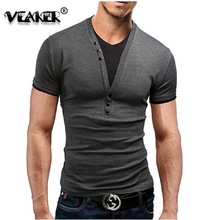 2018 New Men's Summer Casual Slim Fit T-shirts Men Sexy V-Neck t shirts Tops Male Short Sleeve T shirt 2024 - buy cheap