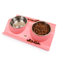 No-Skid Cat Feeding Dish Spill Dog Bowl Cat Kitty Double Food Non Toxic Pet Food Container Pink Raised Bowl Stainless Leak-proof 2024 - buy cheap