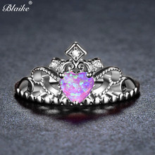 Blaike anel de coração de fogo roxo opala, coroa de rainha para mulheres em ouro branco presente de casamento joias para presente 2024 - compre barato