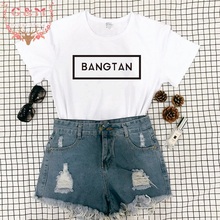 Футболка классная BANGTAN BOY, модная уличная одежда, BangTan Graphic Tumblr Эстетическая одежда с круглым вырезом и принтом буквы, женские топы в Корейском стиле 2024 - купить недорого