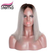 Stema Ombre 1B Grey 13x4 Short Bob Lace Front Wig 150% Density Human Hair Wig Middle Part Straight Brazilian Remy Hair 2024 - buy cheap