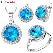 Uloveido Rainbow Blue Juwelen Sets for Women Wedding Bridal Jewelry Set Crystal Ring Earrings Necklace Set Dropshipping T484 2024 - buy cheap