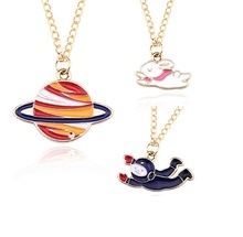 Cartoon Saturn Planet Astronaut Sailing Rabbit Necklace Pendants Gold Chain Enamel Metal Choker Necklaces Fashion Jewelry Colar 2024 - buy cheap