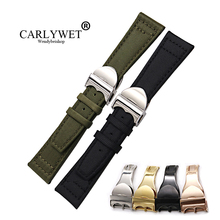 CARLYWET Wholesale 20 21 22mm Green Black Nylon Fabric Leather Band Wrist Watch Strap Belt With Deployment Clasp 2024 - buy cheap