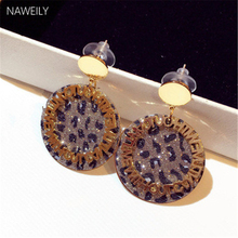 Shiny Leopard Round Earrings For Women Letter Dangle Earring New Fashion Korean Hyperbole Earrings 2024 - buy cheap