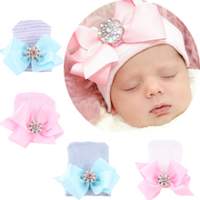 Gorros de algodón Unisex para bebé recién nacido de 0 a 3 meses, gorro elástico suave de punto con lazo de cristal, accesorios para fotos 2024 - compra barato