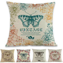 Retro Style Butterfly Moths Flowers Garland Pattern Linen Cotten Pillow Case Home Sofa Chair Decoration Cushion Cover 2024 - buy cheap