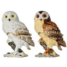 Owl on Branch Jeweled Trinket Box Metal Jewelry Box Bird Figurine Collectible Gifts 2024 - buy cheap