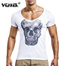 2018 New Men's skull Print T shirt Sexy Deep V Neck Slim Fit  T-Shirt Tops Male Summer Fitness tshirt M-3XL 2024 - buy cheap