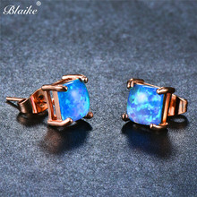 Blaike 4/5/6/7 MM cuadrado azul fuego ópalo Rosa oro relleno pendientes para mujer pendientes de piedra redonda joyería de moda 2024 - compra barato