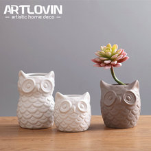 Estatuillas creativas de búho blanco, estatuillas de porcelana de estilo nórdico con maceta de flores, estatuilla de animales, regalos de decoración del hogar, artesanías 2024 - compra barato