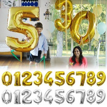 Globos de aluminio con números dorados y plateados de 32 pulgadas, globos de aire de dígitos, decoración de feliz cumpleaños, boda, letras, globos para eventos, suministros para fiestas 2024 - compra barato
