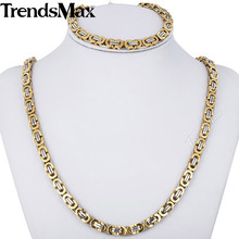 Trendsmax JEWELRY SET 6mm Mens Chain Flat Byzantine Gold Color Tone Stainless Steel Necklace Bracelet Set Wholesale Gift KS117 2024 - buy cheap