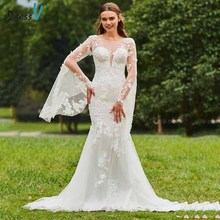 Dressv ivory mermaid wedding dress scoop neck long sleeves lace button floor length bridal outdoor&church wedding dresses 2024 - buy cheap