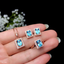 KJJEAXCMY-Conjunto de pendientes y anillo para mujer, joyería exquisita con incrustaciones de plata 925, Topacio azul Natural, soporte de detección 2024 - compra barato