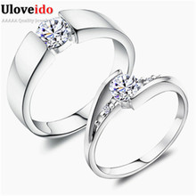 Uloveido Couple Wedding Rings for Men and Women Crystal Vintage Jewelry Male Fashion Silver Color Engagement Ring Gifts J045 2024 - buy cheap