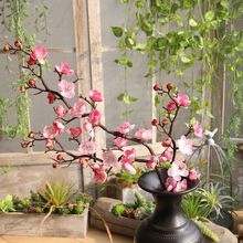 Simulação de flor artificial estilo chinês flor de ameixa pêssego decoração para casa faça você mesmo flor de festa de casamento rosa de parede 2024 - compre barato