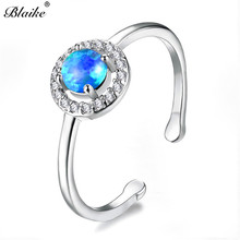 Blaike-Anillo de ópalo de fuego azul/blanco/púrpura para mujer, anillos que se ponen ajustables, Color plata, piedra de nacimiento, joyería de moda 2024 - compra barato
