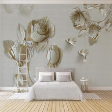 golden rose bird background wall painting custom large wallpaper mural photo wall factory wholesale, living room, any size will be a complete background wall, extra thick 2024 - buy cheap