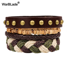 WarBLade New Fashion Multilayer Leather Braided Bracelets Men Charm Wood Beads Bracelets Punk Wrap Wristband For Women Jewelry 2024 - buy cheap