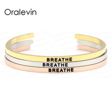 Gorgeous Stainless Steel BREATHE Engraved Positive Inspirational Quote Cuff Bracelets Bangle Jewelry (3 Colors available)#LB846 2024 - buy cheap