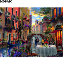 5d diy pintura diamante "noite romântica, paisagem da cidade da água" diamante bordado ponto cruz parede vara mosaico de diamante decoração da sua casa 2024 - compre barato