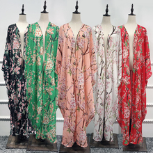 Women Flower Printed Abaya Open Front Cardigan Chiffon Kimono Batwing Sleeve Jilbab Kaftan Farasha Maxi Dress Long Robe Muslim 2024 - buy cheap