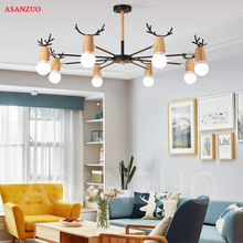 Nordic style living room ceiling light modern minimalist solid wood bedroom  Kids Room LED home iron antler lamps 2024 - buy cheap