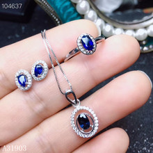 KJJEAXCMY boutique jewelry 925 sterling silver inlaid natural sapphire female ring pendant earrings 3 sets support detection 2024 - buy cheap