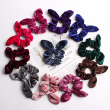 Cute Bunny Ear Scrunchie Vintage Hair Scrunchies Stretchy Velvet Women Elastic Hair Bands Girls Ponytail Holder Rubber Hair Ties 2024 - buy cheap