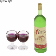 Dollhouse Miniature Red Wine Bottle 2 Wine Glasses Cup Sets Resin Figurine Modern Home Room Dollhouse Decor Crafts 2024 - buy cheap