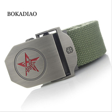 BOKADIAO-Cinturón de lona militar para hombre y mujer, correa de Metal con Estrella Roja de lujo, cinturón táctico del ejército para pantalones vaqueros 2024 - compra barato