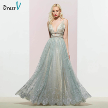 Dressv silver v neck evening dress a line elegant sleeveless floor-length beading wedding party formal dress evening dresses 2024 - buy cheap