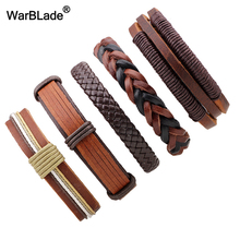 WarBLade 5 pçs/set Marrom Dos Homens Pulseira de Couro Multilayer Braid Pulseiras Bangles Punk Envoltório Pulseira Para As Mulheres Homens Jóias Casuais 2024 - compre barato