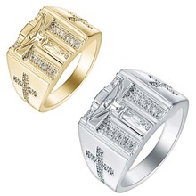 Jesus Cross Ring For Men Women Gold-color Stainless Steel Wedding Bands US Size 6 To 12 2024 - buy cheap