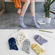 Calcetines de algodón fresco para mujer, medias bonitas de dibujos animados, Color puro coreano, algodón fresco, novedad, otoño 2024 - compra barato