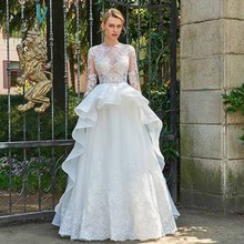 Dressv-vestido de novia con apliques de línea a, prenda de manga larga, botón largo hasta el suelo, para exteriores e iglesias 2024 - compra barato