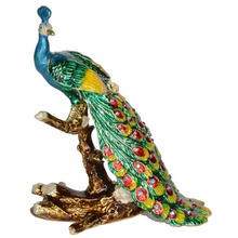 Hand Painted Peacock on a Perch Ornament Trinket Box and Peacock Ring Holders Jewelry Container Peacock Decoration Gifts 2024 - buy cheap