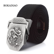 BOKADIAO-Cinturón de lona militar para hombre y mujer, hebilla de Metal de dragón de lujo, cinturón de vaqueros táctico del ejército, correa de cintura 2024 - compra barato