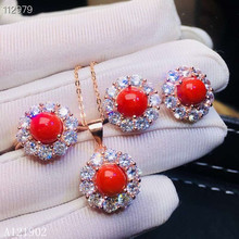 KJJEAXCMY exquisite jóias 925 prata incrustada anel de rubi natural Coral Colar de Pingente Brincos de terno feminino apoio det 2024 - compre barato
