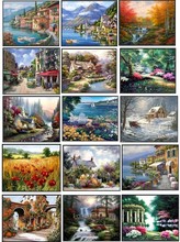 Landscape 300w x 240h - Counted Cross Stitch Kits - DMC Color DIY Handmade Needlework for Embroidery 14 ct Cross Stitch Sets 2024 - buy cheap