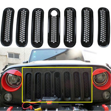7pcs Black Front Bumper Grille with Key Hole Grill Mesh Insert Cover Trim ABS Kit for Jeep Wrangler & Unlimited 2007-2015 2024 - buy cheap