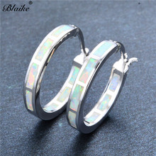 Blaike Charming White Fire Opals Hoop Earrings For Women Silver Color Birthstone Circle Earrings Fashion Jewelry 2024 - buy cheap